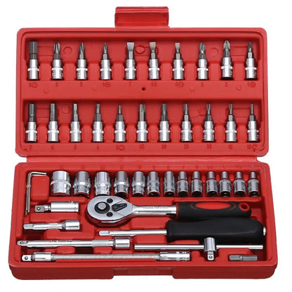 46pcs Ratchet Wrench Set Kit Sleeve for Car Motorcycle Bicycle Repair Tools Combination Repair Wrench Socket Spanner Screwdriver