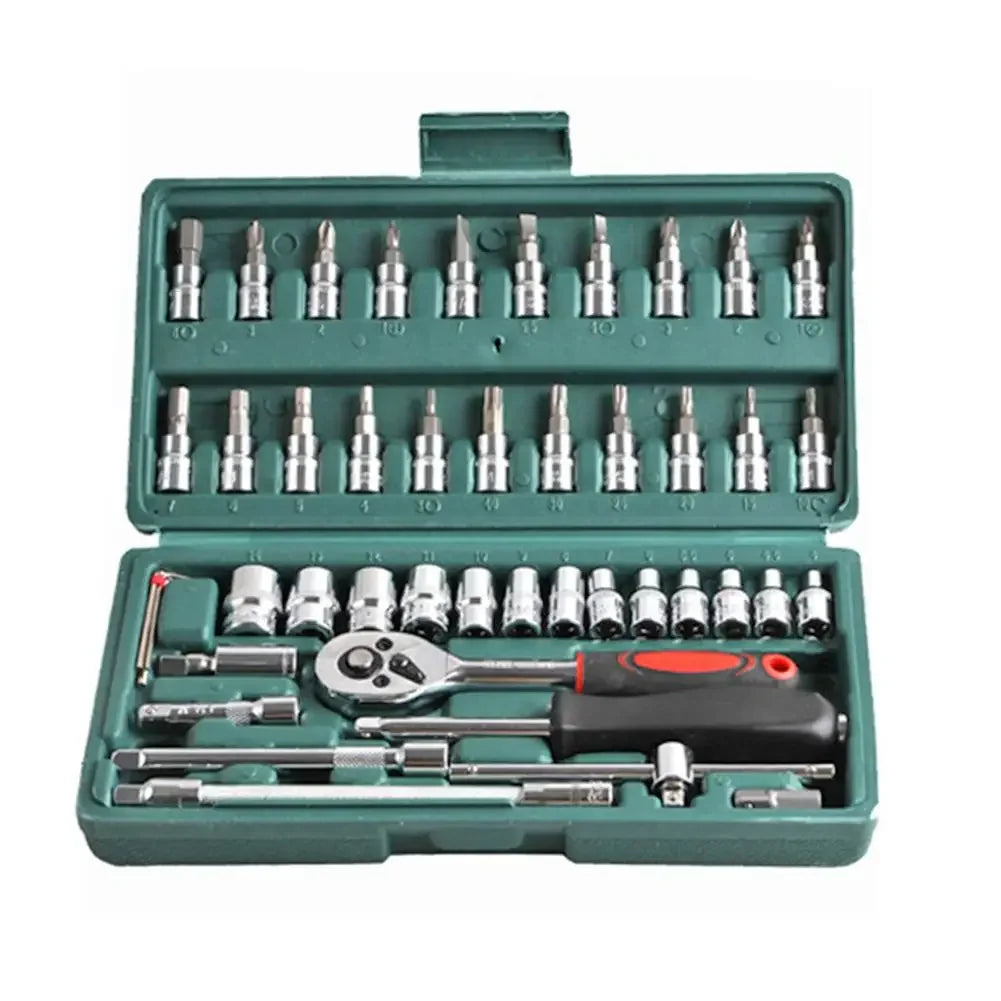 46pcs Ratchet Wrench Set Kit Sleeve for Car Motorcycle Bicycle Repair Tools Combination Repair Wrench Socket Spanner Screwdriver