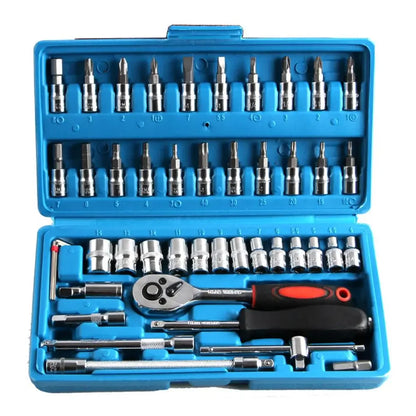 46pcs Ratchet Wrench Set Kit Sleeve for Car Motorcycle Bicycle Repair Tools Combination Repair Wrench Socket Spanner Screwdriver