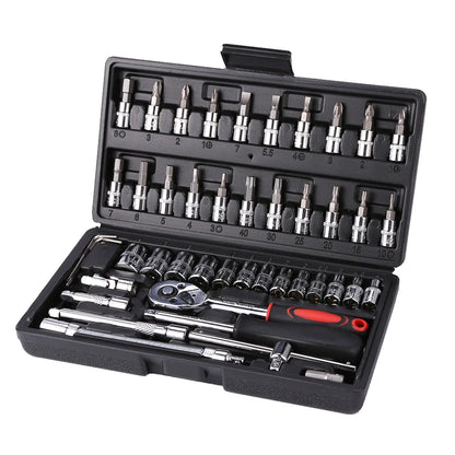 46pcs Ratchet Wrench Set Kit Sleeve for Car Motorcycle Bicycle Repair Tools Combination Repair Wrench Socket Spanner Screwdriver