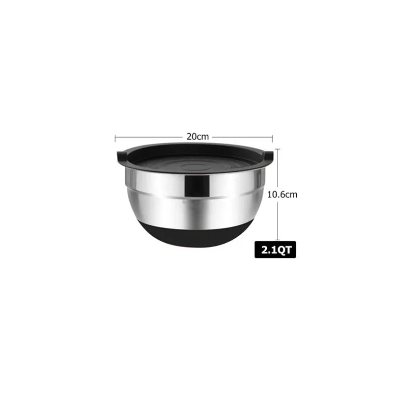 LMETJMA 6 Pcs Mixing Bowls with Lids and Non Slip Bases Stainless Steel Mixing Bowls Set for Baking Nesting Storage Bowls JT227