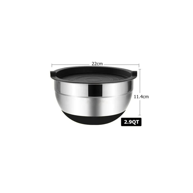 LMETJMA 6 Pcs Mixing Bowls with Lids and Non Slip Bases Stainless Steel Mixing Bowls Set for Baking Nesting Storage Bowls JT227