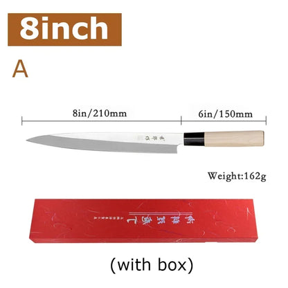 Japanese Sushi Sashimi Chef Knife Salmon Sharp Knives Meat Cutting Fish Raw Knife Cooking Right-Handle Kitchen Knife with Box