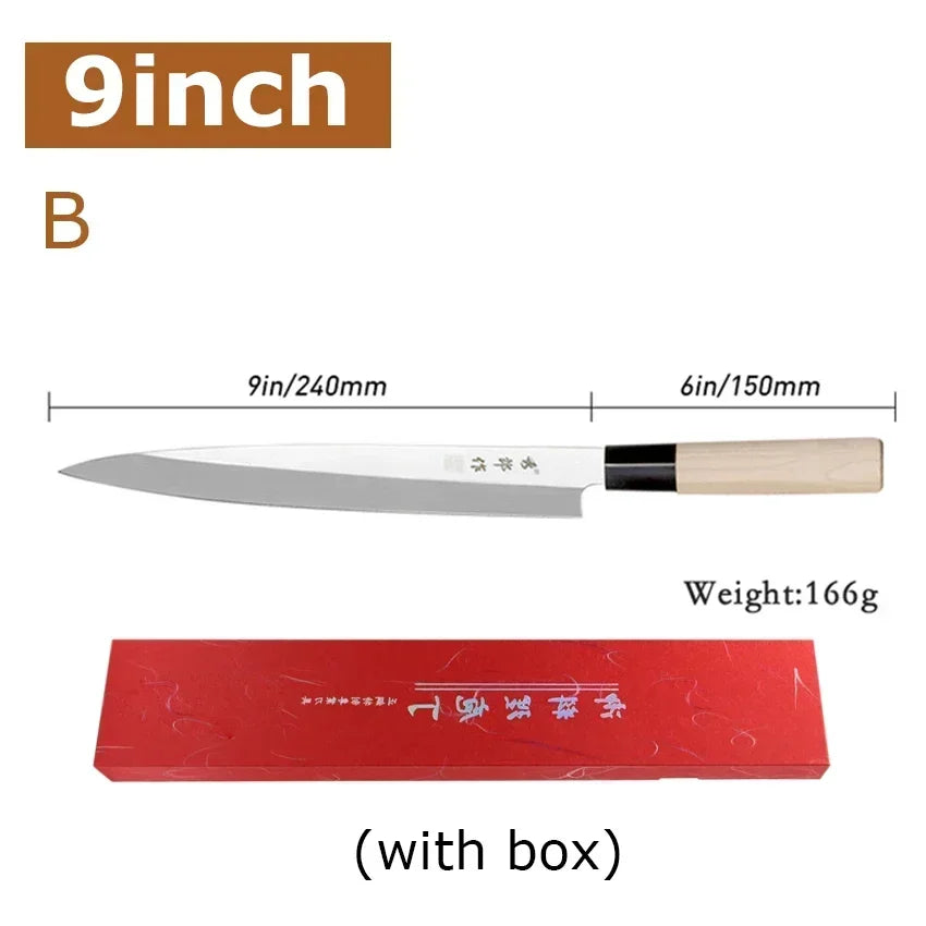 Japanese Sushi Sashimi Chef Knife Salmon Sharp Knives Meat Cutting Fish Raw Knife Cooking Right-Handle Kitchen Knife with Box