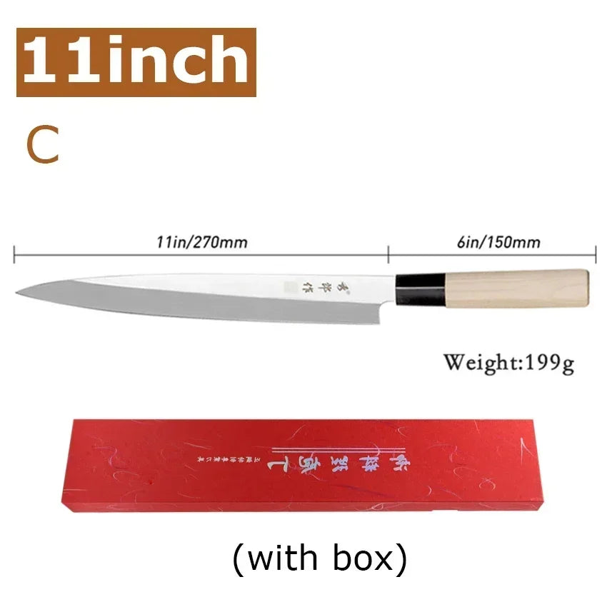 Japanese Sushi Sashimi Chef Knife Salmon Sharp Knives Meat Cutting Fish Raw Knife Cooking Right-Handle Kitchen Knife with Box