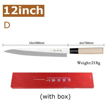 Japanese Sushi Sashimi Chef Knife Salmon Sharp Knives Meat Cutting Fish Raw Knife Cooking Right-Handle Kitchen Knife with Box