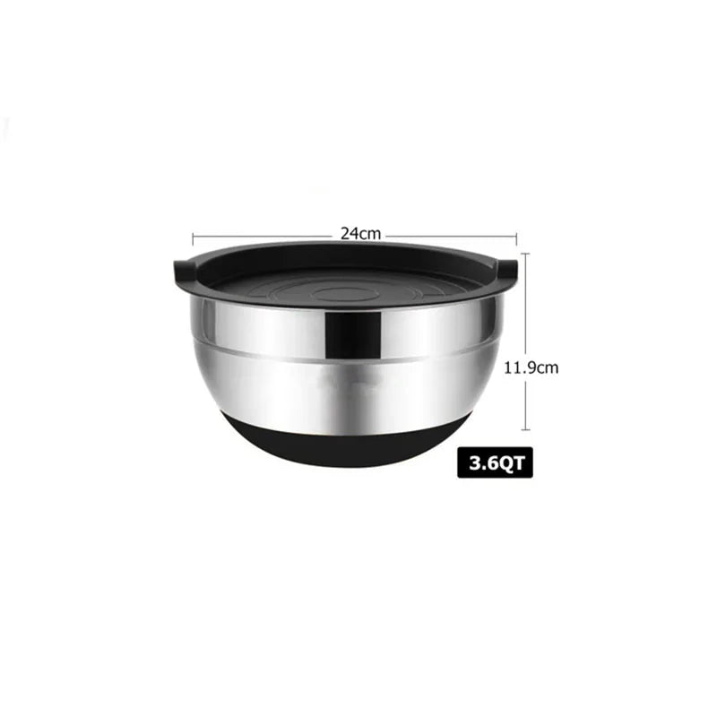 LMETJMA 6 Pcs Mixing Bowls with Lids and Non Slip Bases Stainless Steel Mixing Bowls Set for Baking Nesting Storage Bowls JT227