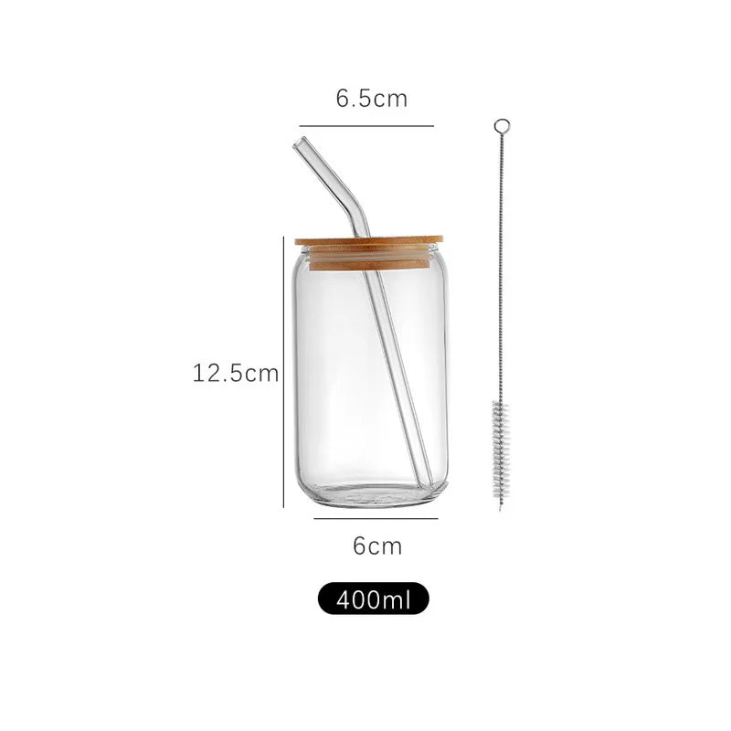 400ml/540ml Glass Cup With Lid and Straw Transparent Bubble Tea Cup Juice Glass Beer Can Milk Mocha Cups Breakfast Mug Drinkware