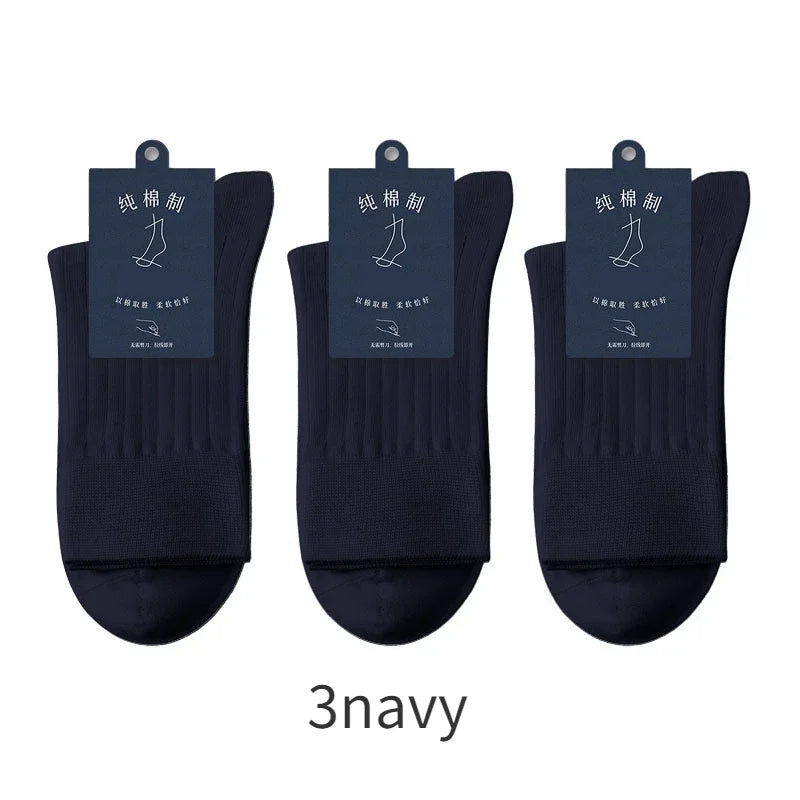 95% Pure Cotton Socks Men Business Dress Anti-bacterial Long Socks Soft Breathable Spring Summer Tube Casual Sock 5Pairs/Lot