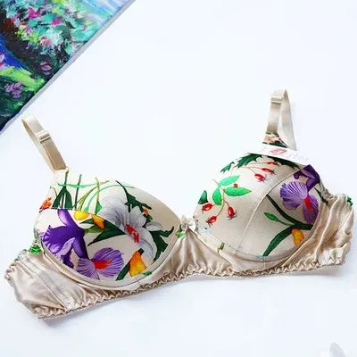 Hot-Selling 100% Mulberry silk bra underwear double faced silk print summer bra