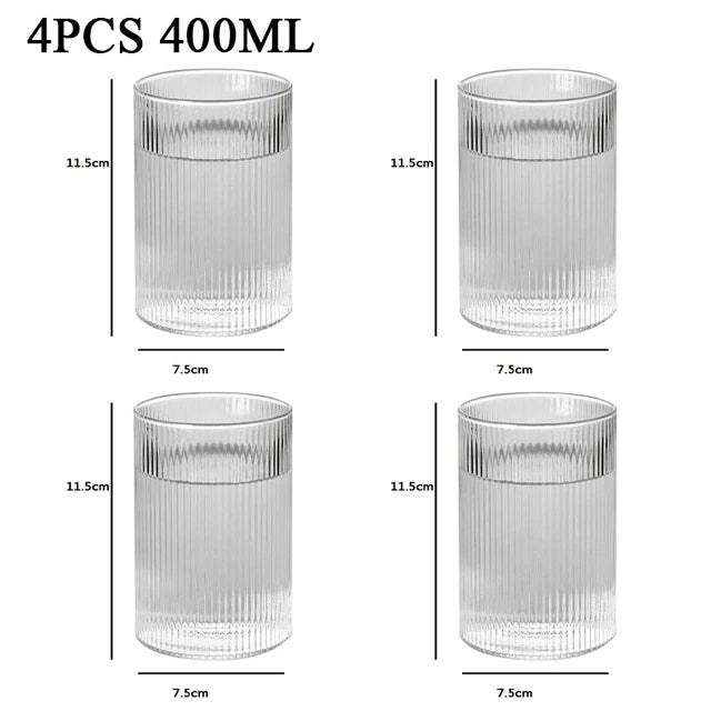 1/3/6PCS Japanese Striped Heat-Resistant Glass Transparent Water Cup Home Net Celebrity Ins Drinking Juice Cup Wine Glasses