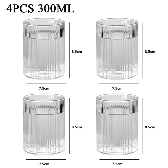 1/3/6PCS Japanese Striped Heat-Resistant Glass Transparent Water Cup Home Net Celebrity Ins Drinking Juice Cup Wine Glasses