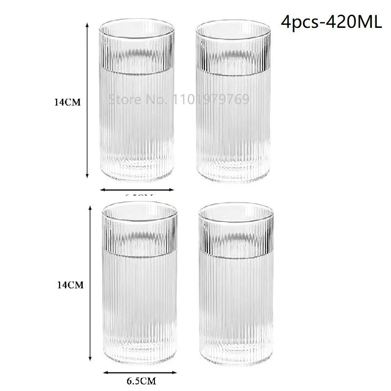 1/3/6PCS Japanese Striped Heat-Resistant Glass Transparent Water Cup Home Net Celebrity Ins Drinking Juice Cup Wine Glasses