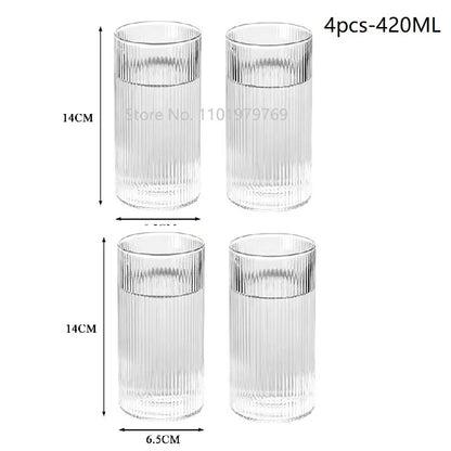 1/3/6PCS Japanese Striped Heat-Resistant Glass Transparent Water Cup Home Net Celebrity Ins Drinking Juice Cup Wine Glasses