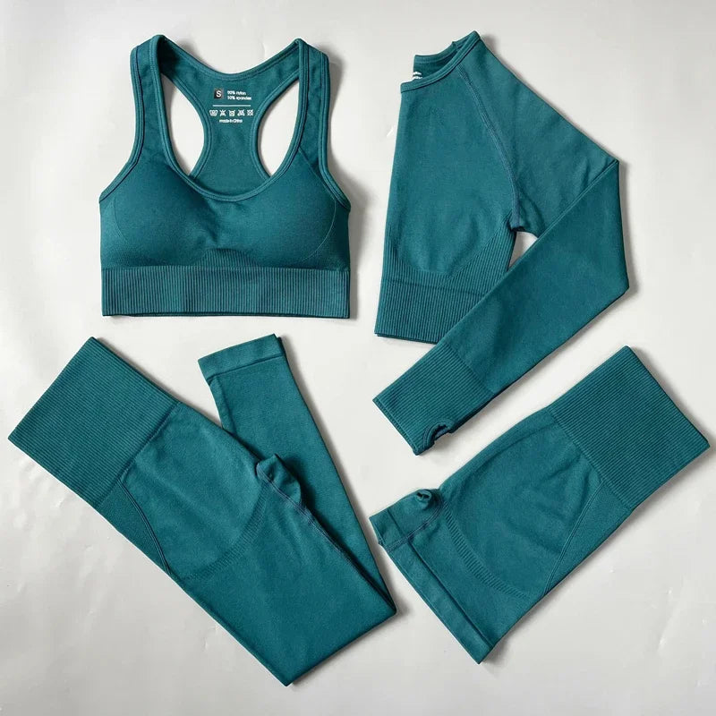 2/3/4PCS Seamless Women Yoga Set Workout Sportswear Gym Clothing Fitness Long Sleeve Crop Top High Waist Leggings Sports Suits