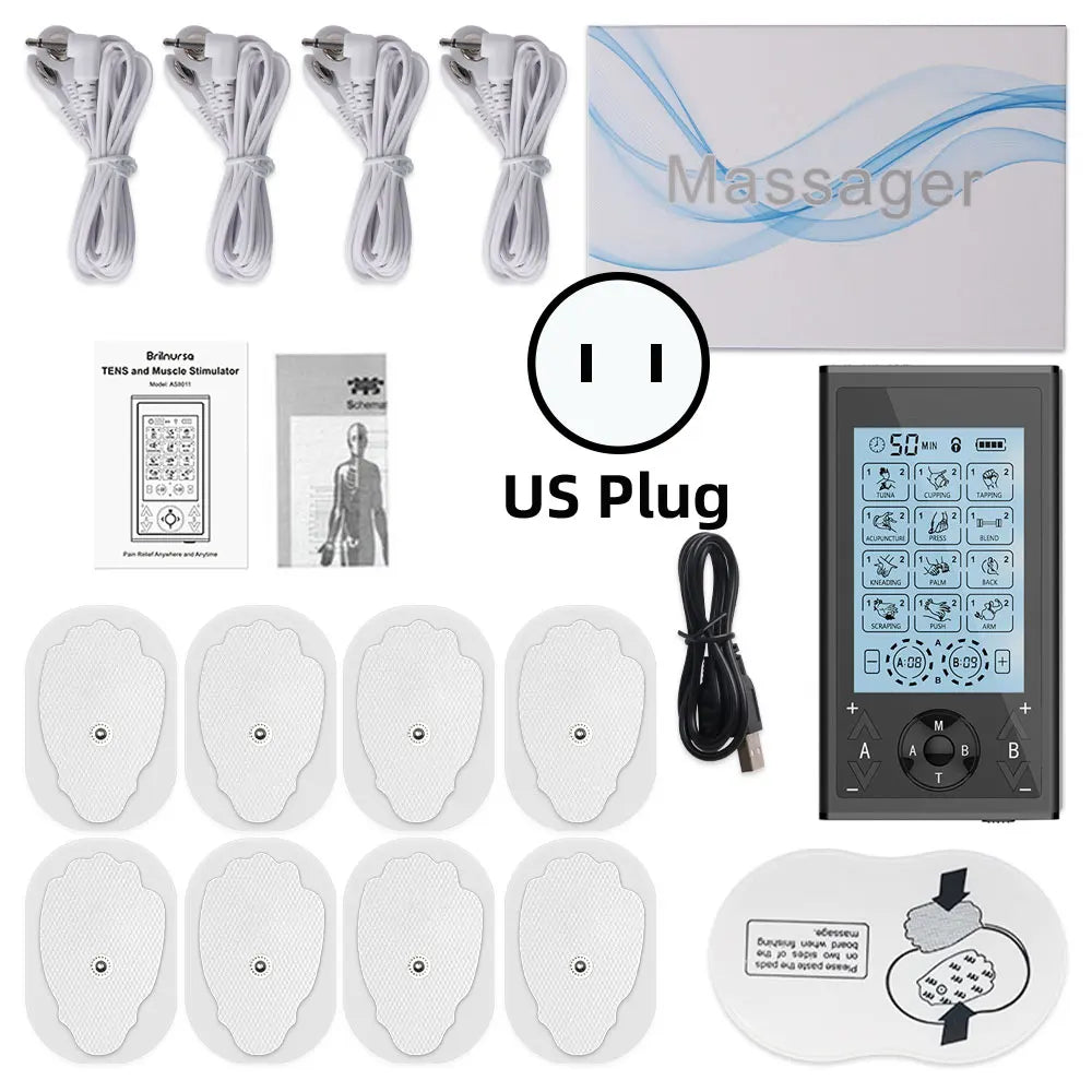 EMS Electric Muscle Stimulator Therapy 24 Modes 4 Output Channel Tens Unit Machine Physiotherapy Pulse Body Massager Dropship