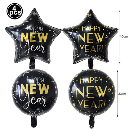 New Year Theme Disposable Tableware Paper Plates Cups Napkins Happy New Year 2025 Black Golden Party Decoration Supplies