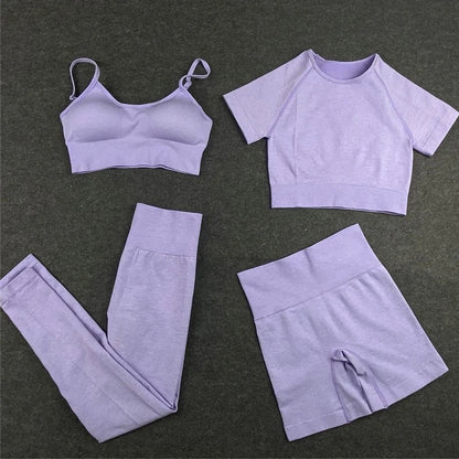 Seamless Women Yoga Set Workout Shirts Sport Pants Bra Gym Suits Fitness Shorts Crop Top High Waist Running Leggings Sports Sets