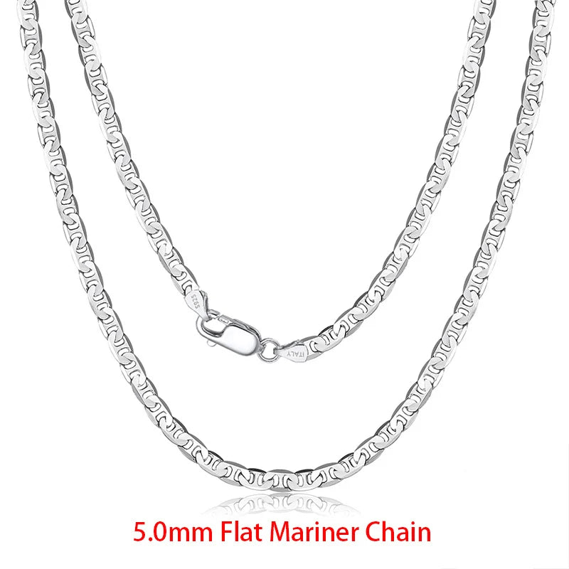 ORSA JEWELS Italian 925 Sterling Silver 2.6mm 3.7mm 5.0mm Flat Mariner Chain Necklace for Women Men Fashion Silver Jewelry SC78