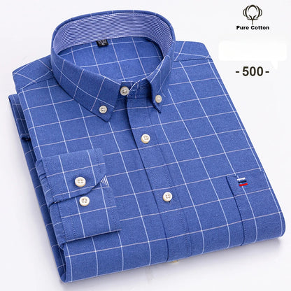 Large size 7XL100%cotton shirts for men Oxford plain Shirt quality oversized Long sleeve slim fit tops striped plaid clothing