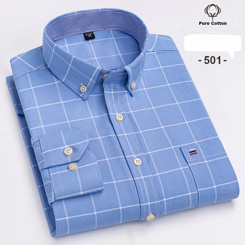 Large size 7XL100%cotton shirts for men Oxford plain Shirt quality oversized Long sleeve slim fit tops striped plaid clothing