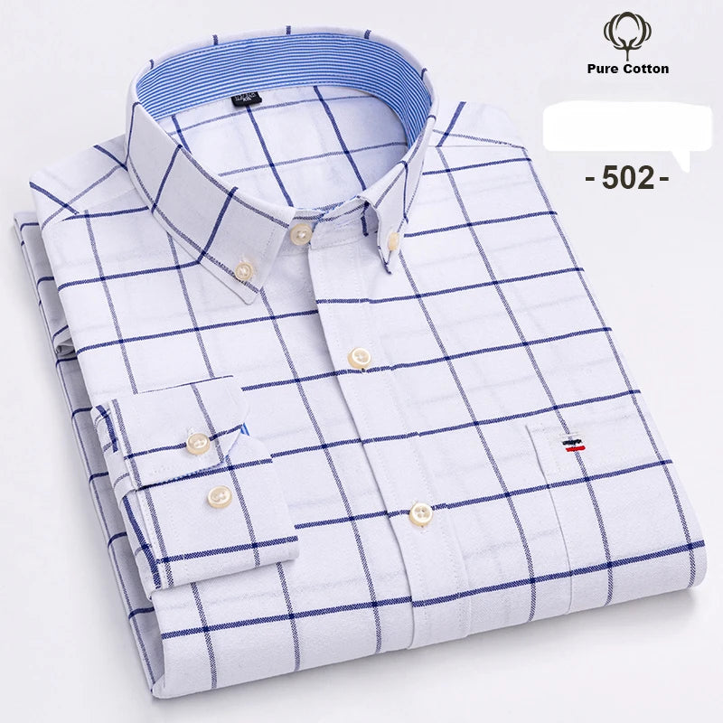 Large size 7XL100%cotton shirts for men Oxford plain Shirt quality oversized Long sleeve slim fit tops striped plaid clothing