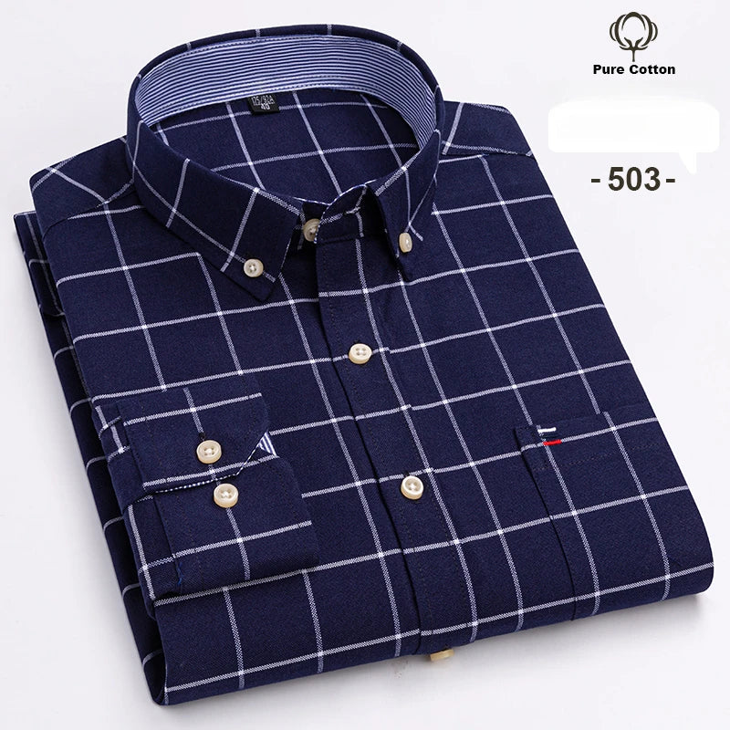 Large size 7XL100%cotton shirts for men Oxford plain Shirt quality oversized Long sleeve slim fit tops striped plaid clothing