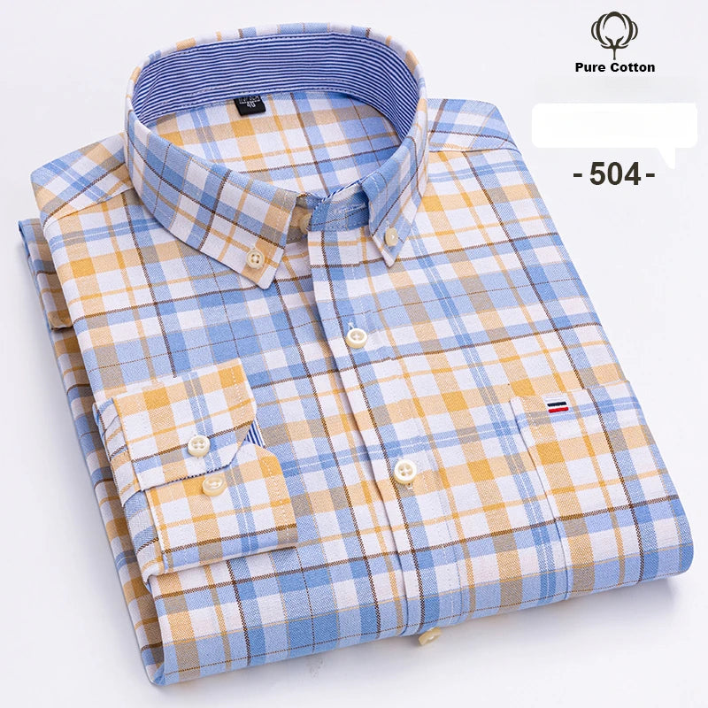 Large size 7XL100%cotton shirts for men Oxford plain Shirt quality oversized Long sleeve slim fit tops striped plaid clothing