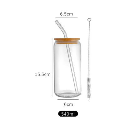 400ml/540ml Glass Cup With Lid and Straw Transparent Bubble Tea Cup Juice Glass Beer Can Milk Mocha Cups Breakfast Mug Drinkware