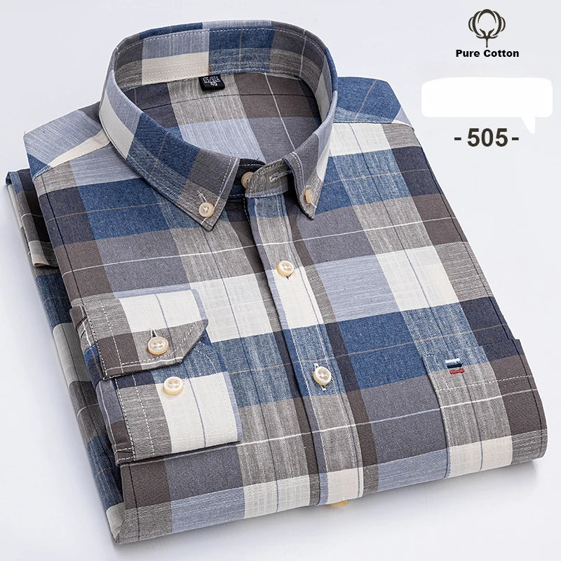 Large size 7XL100%cotton shirts for men Oxford plain Shirt quality oversized Long sleeve slim fit tops striped plaid clothing