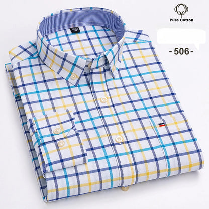 Large size 7XL100%cotton shirts for men Oxford plain Shirt quality oversized Long sleeve slim fit tops striped plaid clothing