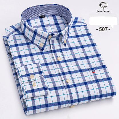 Large size 7XL100%cotton shirts for men Oxford plain Shirt quality oversized Long sleeve slim fit tops striped plaid clothing