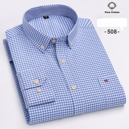 Large size 7XL100%cotton shirts for men Oxford plain Shirt quality oversized Long sleeve slim fit tops striped plaid clothing