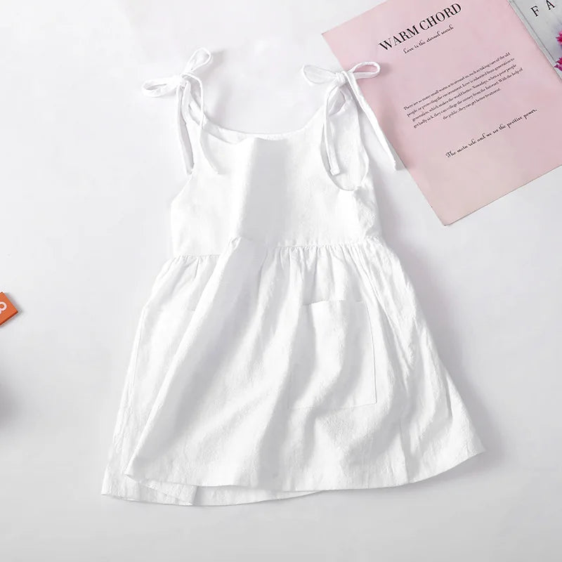 Little Dress For Little Girl Kids Sleeveless Cotton Skinny Suspender Beach Skirt With Pocket Solid Slip Dresses Outfits Clothing