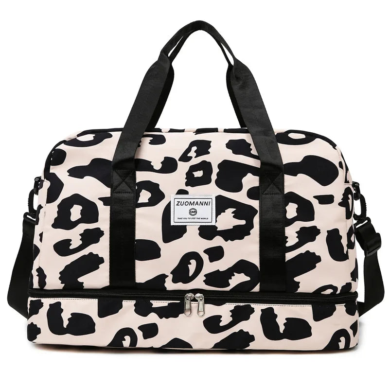 Travel Bag Women's Handbag Leopard Zebra Print Waterproof Large Size Luggage Fitness Dry Wet Separation Duffle Bag Weekend Bag