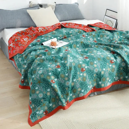 Japanese cotton blankets and throws gauze flowers sofa towel summer air conditioning blanket soft Leisure bedspread boho sheets