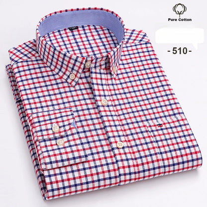 Large size 7XL100%cotton shirts for men Oxford plain Shirt quality oversized Long sleeve slim fit tops striped plaid clothing