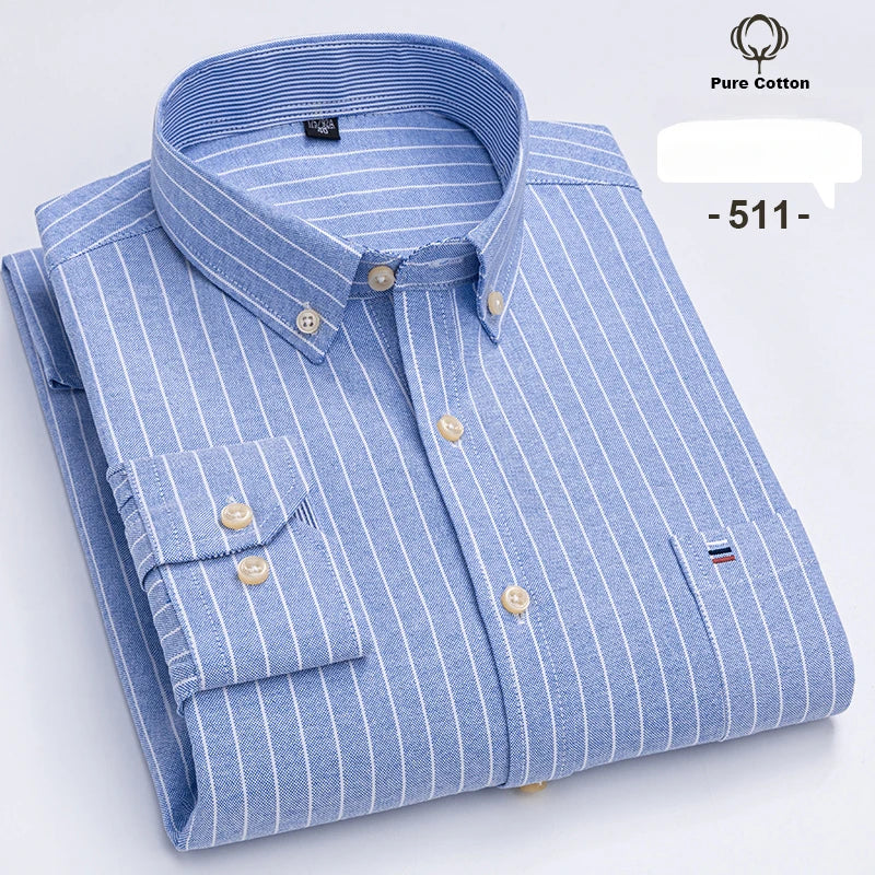 Large size 7XL100%cotton shirts for men Oxford plain Shirt quality oversized Long sleeve slim fit tops striped plaid clothing