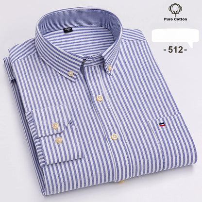 Large size 7XL100%cotton shirts for men Oxford plain Shirt quality oversized Long sleeve slim fit tops striped plaid clothing