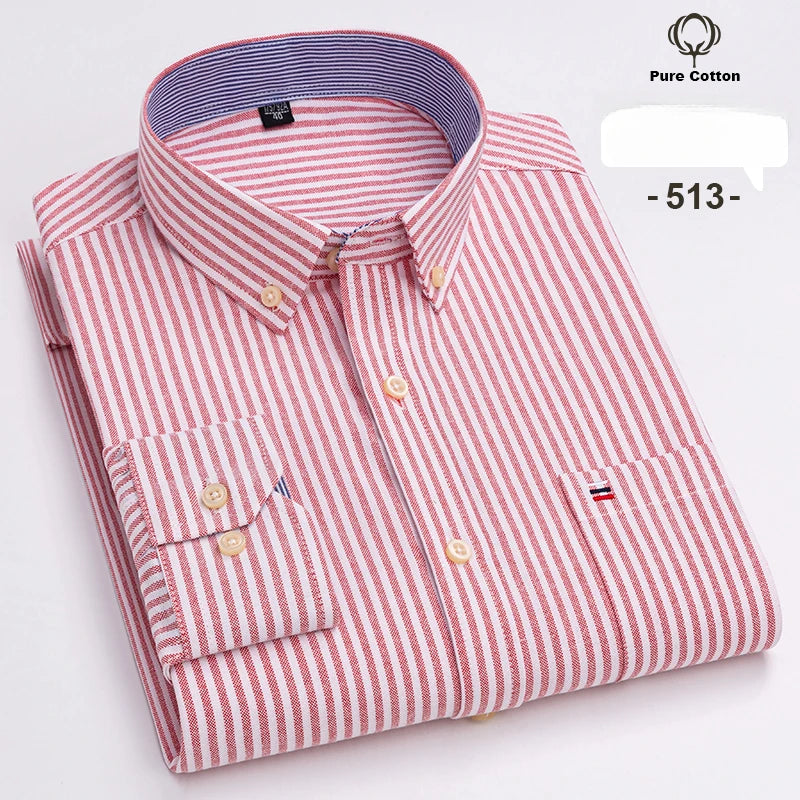 Large size 7XL100%cotton shirts for men Oxford plain Shirt quality oversized Long sleeve slim fit tops striped plaid clothing