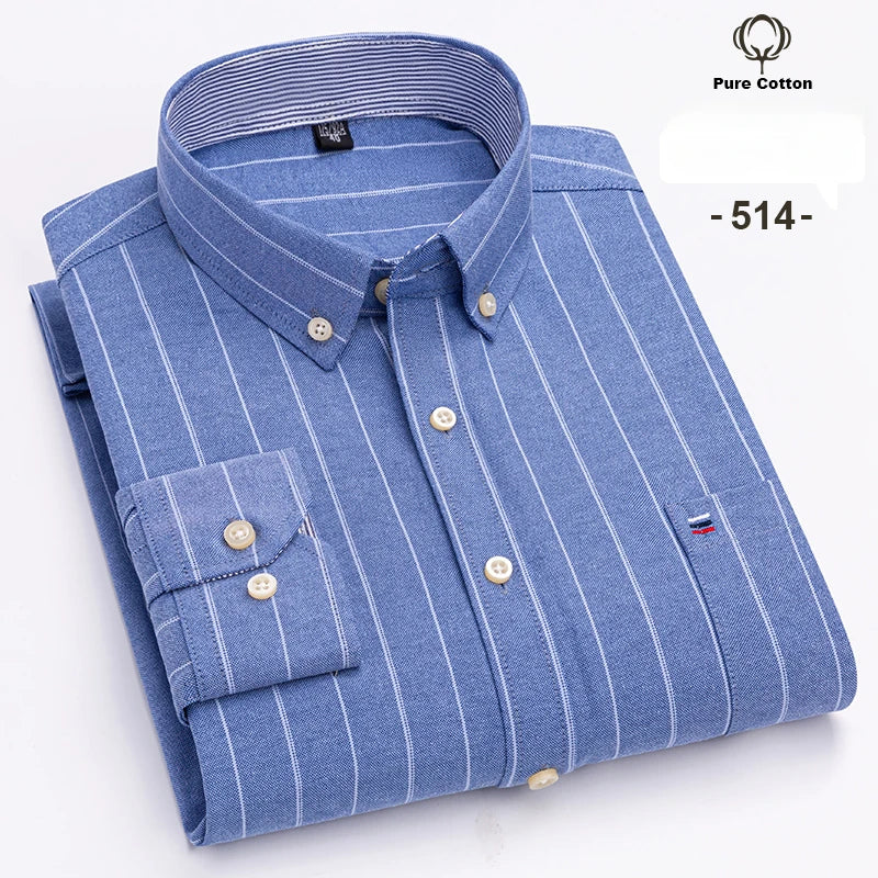 Large size 7XL100%cotton shirts for men Oxford plain Shirt quality oversized Long sleeve slim fit tops striped plaid clothing