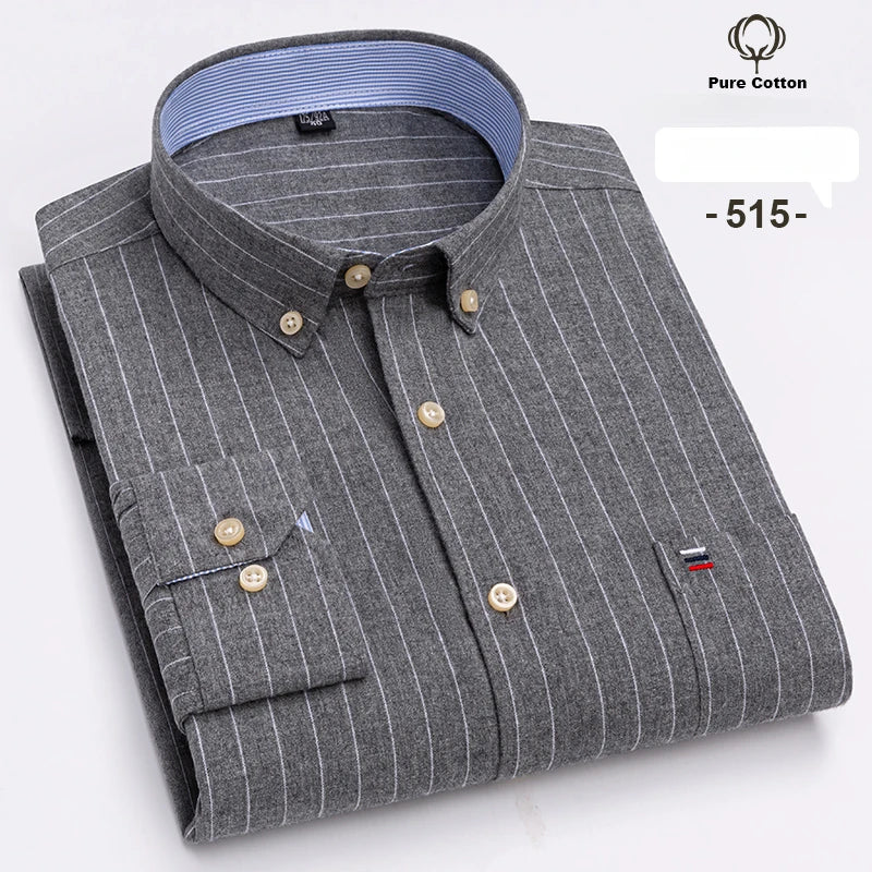 Large size 7XL100%cotton shirts for men Oxford plain Shirt quality oversized Long sleeve slim fit tops striped plaid clothing