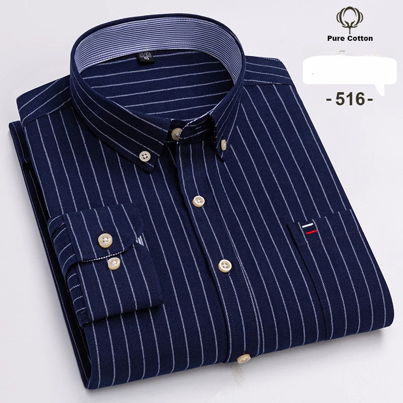 Large size 7XL100%cotton shirts for men Oxford plain Shirt quality oversized Long sleeve slim fit tops striped plaid clothing