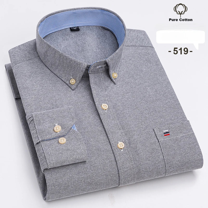 Large size 7XL100%cotton shirts for men Oxford plain Shirt quality oversized Long sleeve slim fit tops striped plaid clothing