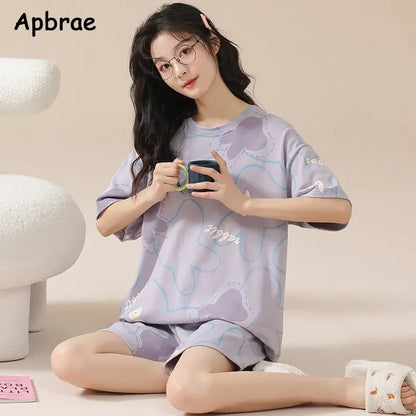 Women 100% Cotton High Quality Pajamas Short Sleeve Shorts Summer Pijamas Fashion Sleepwear Kawaii Bear Home Clothing Nightwear