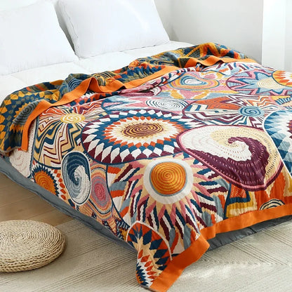 Japanese cotton blankets and throws gauze flowers sofa towel summer air conditioning blanket soft Leisure bedspread boho sheets