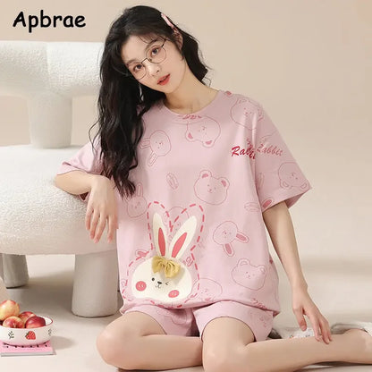 Women 100% Cotton High Quality Pajamas Short Sleeve Shorts Summer Pijamas Fashion Sleepwear Kawaii Bear Home Clothing Nightwear