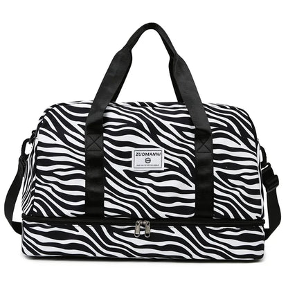 Travel Bag Women's Handbag Leopard Zebra Print Waterproof Large Size Luggage Fitness Dry Wet Separation Duffle Bag Weekend Bag