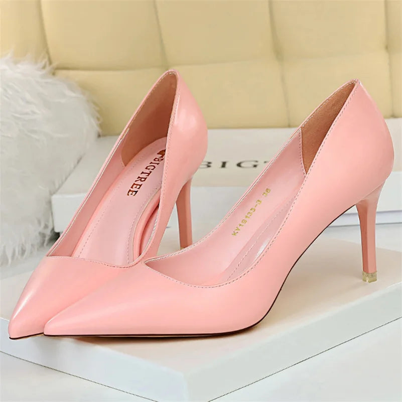 Women 7.5cm 10.5cm High Heels Pumps Lady Wedding Bridal Scarpins Low Heels Plus Size Party Blue Pink Shoes