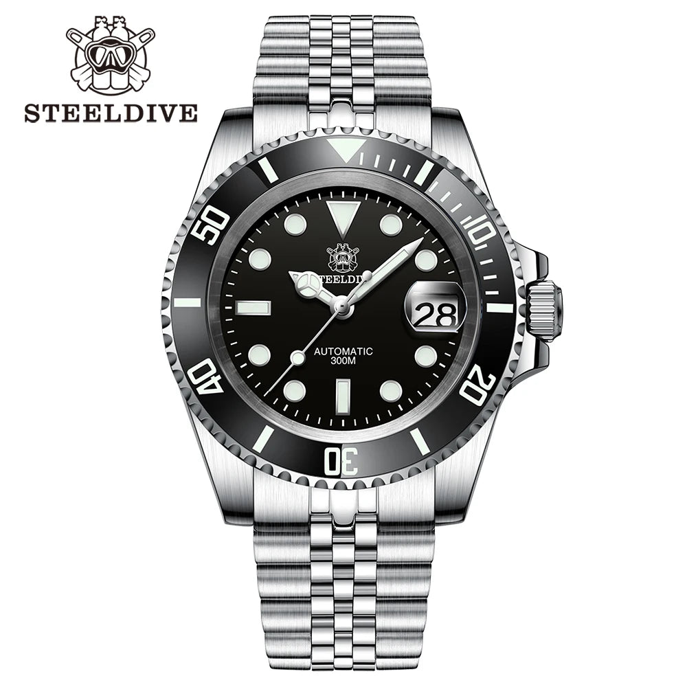 STEELDIVE SD1953 Black Dial Green Ceramic Bezel NH35 Automatic Watch 300M Waterproof Sapphire Glass Men Dive Watches